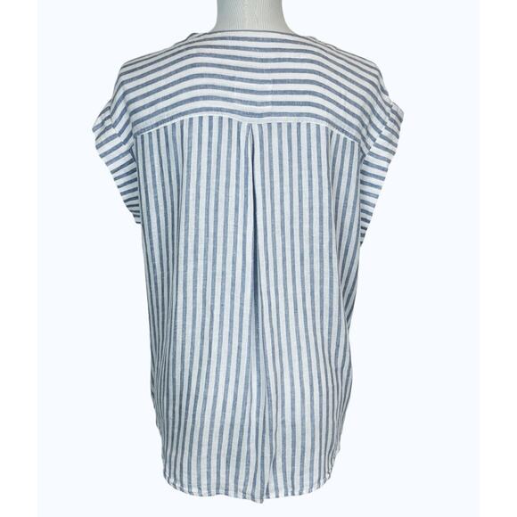 RAILS Short Sleeve Sz L Nala linen blend blue iris stripe Lightweight Nautical - Picture 10 of 13